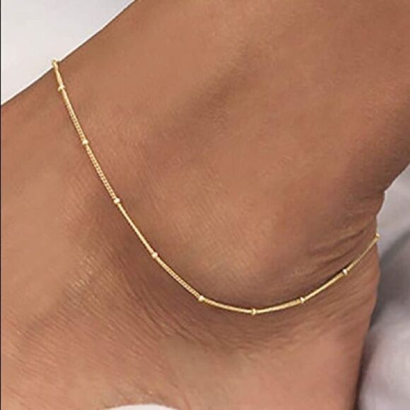 14k Gold Satellite Chain Anklet Ankle Bracelet - Picture 7 of 7